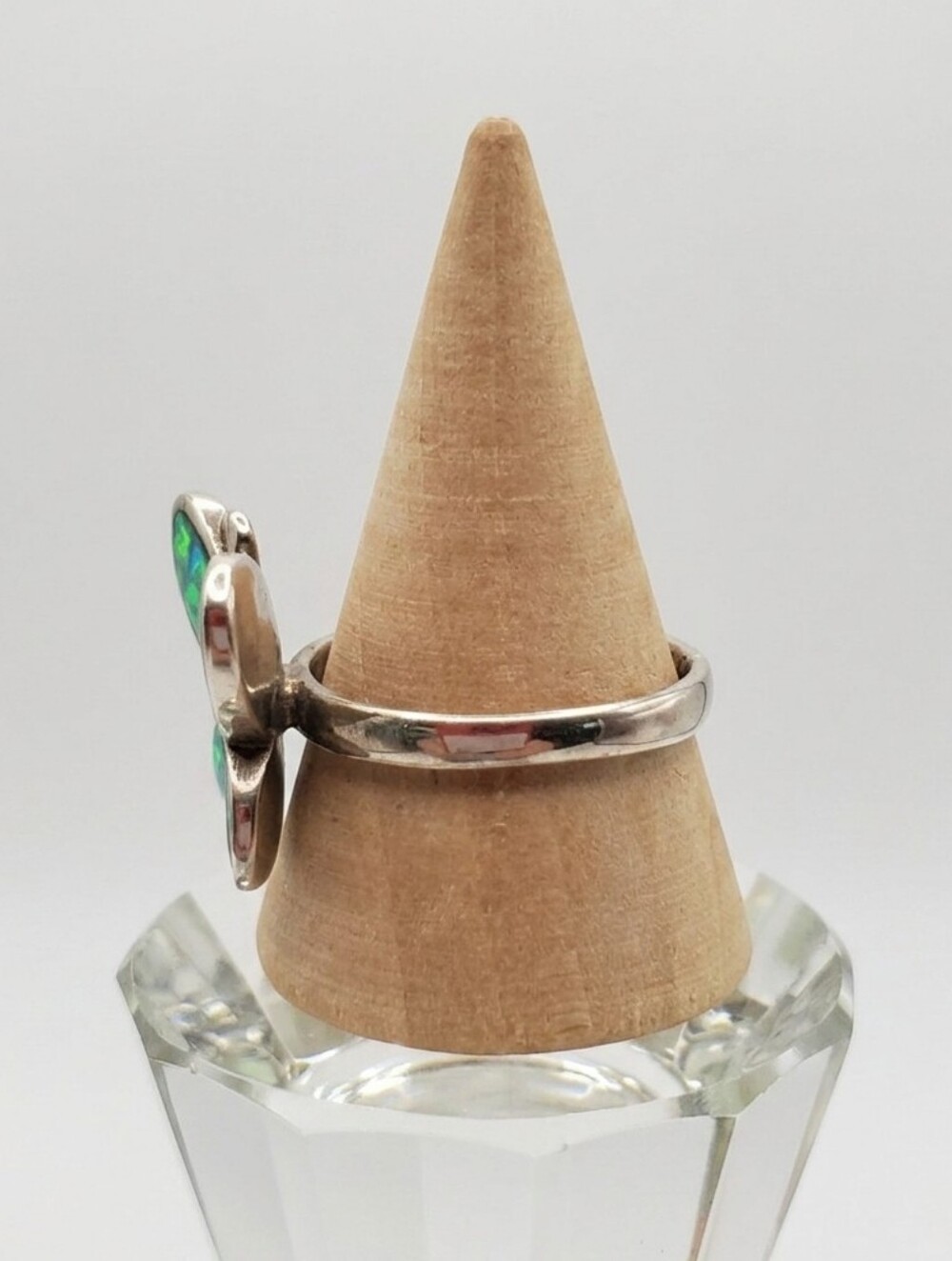 Opal Butterfly Size 8 NEW Ring Sterling Silver 925 Green Inlay October Stacking - Picture 5 of 12
